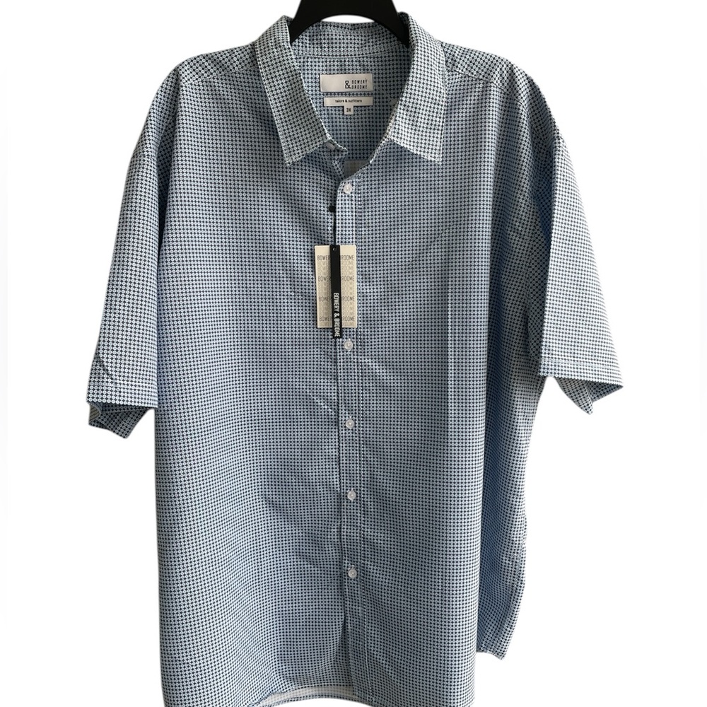 Bowery & Broome Men's 38 Short Sleeved Button Down Shirt Navy Light Blue NWT